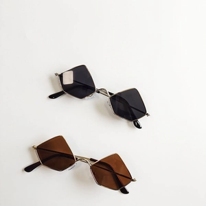 Retro triangle metal frame kids sunglasses in black and brown lenses for stylish girls