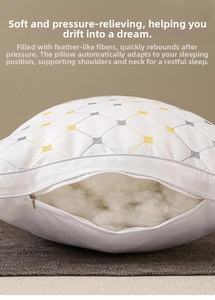 Detail of white quilted pillow with down alternative fiber filling and side zipper