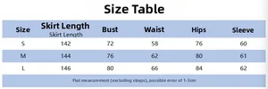 Detailed size table for the slim fit long sleeve dress including bust and waist guide