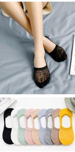 Detail of lace low-cut no-show socks in nine solid colors for women summer wear