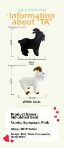 Détail montrant les dimensions de la chèvre en peluche 25cm de haut et 28,5cm de longueur