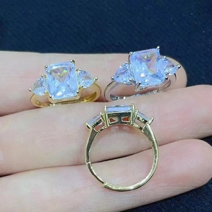 Hip-hop style zircon encrusted rectangular rings in gold and silver finish set of three