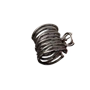 Minimalist dark grey metallic spiral hair claw clip for high ponytail on white background