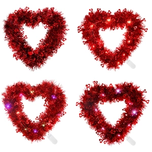 Heart Shaped Wreath Valentine's Day Tinsel Metal Foil Shimmering Ornament Wall Door Hanging Decor Romantic Festive Party