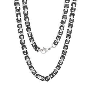 5mm two-tone black and silver stainless steel flat Byzantine chain necklace with lobster clasp