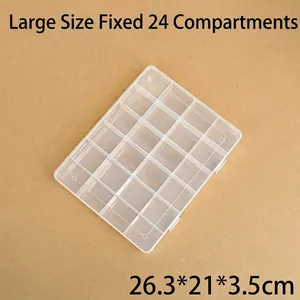 Macro detail of a 24-compartment PP plastic storage box with double buckle closures