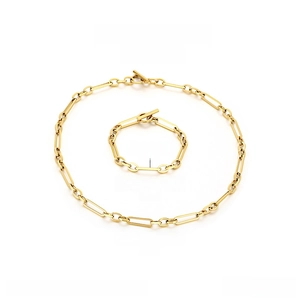 Paramètres de taille détaillés du collier et bracelet chaîne trombone en acier doré