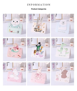 Macro display of nine cute cartoon animal greeting cards with various pastel 3D designs