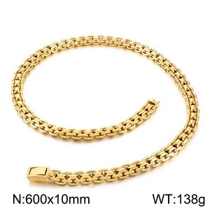 Detail of 600mm gold titanium curb chain necklace with 10mm width and weight parameters