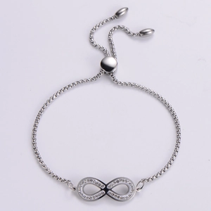 Bracelet infini réglable en argent avec cristaux scintillants et chaîne ajustable