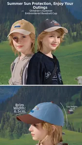 Detail showing various colors and specific dimensions of children's cotton baseball caps