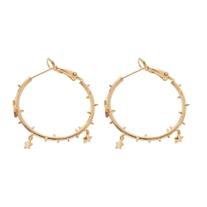 Golden spiked hoop earrings with star pendants and silver needles for women