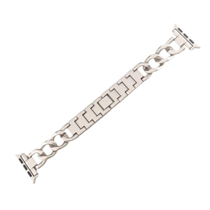 Silver metal chain link strap for smartwatches shown on a clean white background