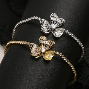 Butterfly Flower Zircon Bracelet Copper Luxury Fashion Jewelry Gift For Women Sparkling Elegant Adjustable Hand Accessory