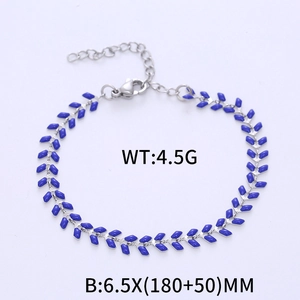 Bracciale a catena a lisca di pesce d'argento con smalto blu e lunghezza regolabile