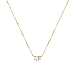Detailed view of gold S925 silver 333 number pendant with small diamond accent