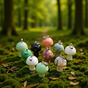Mini Mushroom Pendant Natural Gemstone Crystal Agate Quartz With Metal Bail For DIY Necklace Jewelry Making Healing Stone
