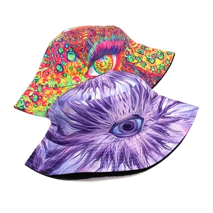 Wende-Anglerhut im Retro-Stil mit psychedelischem Augenmuster für Outdoor-Sonnenschutz