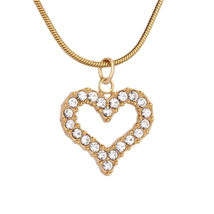 Elegant gold stainless steel necklace featuring a hollow heart pendant with sparkling crystals
