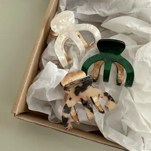 Acetate Hair Claw Clips Elegant Alloy Metal Shark Clips Tortoiseshell Marble Pattern French Style Women Accessories
