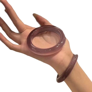 Minimalist purple glass geometric round bangle featuring a translucent New Chinese style design