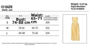 Detailed size guide table for vintage strapless solid color French style maxi dress