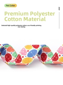 Detailed view of polyester cotton pet collar webbing with festive Easter egg patterns