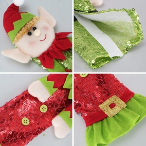 Christmas elf refrigerator handle covers with sequins and velvet festive decorations