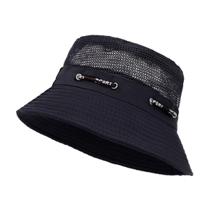 Cappello da pescatore traspirante blu navy con tesa larga e cordino sportivo per unisex