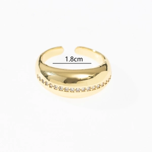 Polished gold-plated dome ring with zircon row and adjustable 1.8cm inner diameter