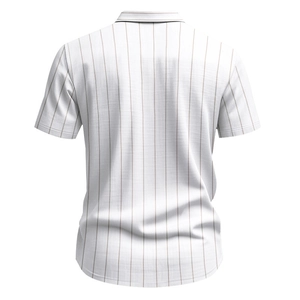 Rear view of men's casual short sleeve striped shirt on 3D invisible mannequin