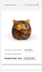 Macro shot of 2cm tiger eye crystal owl figurine with resin parameter details