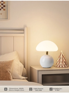 Detailed dimensions of mushroom lamp W20cm H22cm with 24W LED warm bedroom lighting