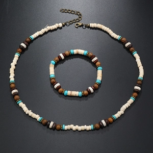 Ensemble collier et bracelet bohème pour hommes avec coque de coco et turquoise