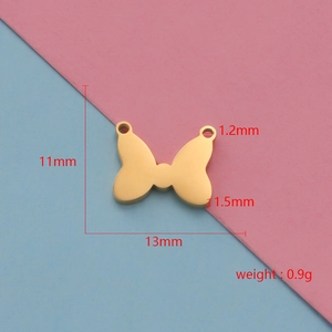 Detailed dimensions of a golden bow-shaped metal pendant with precise measurements