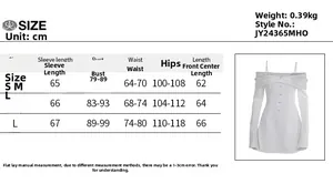 Detailed size chart for off-shoulder A-line dress with bust and waist measurements
