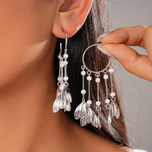 C Hoop Tassel Earrings With Imitation Artificial Pearl Fishtail Pendants And Silver Earring Post Elegant Fashion Jewelry For Women
