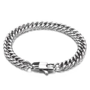 Polished silver cuban link chain bracelet for men with secure lobster clasp closure
