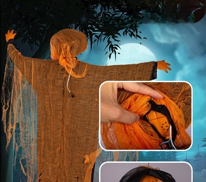 Detail showing the internal battery box and sound device of the Halloween pumpkin hanging ghost