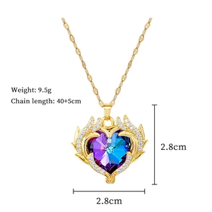 Detailed specs of heart necklace with colorful crystals and 2.8cm pendant size
