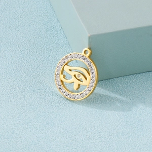 Stainless Steel Eye Of Horus Round Pendant Rhinestone Charms For DIY Necklace Bracelet Jewelry Making Accessory Egyptian