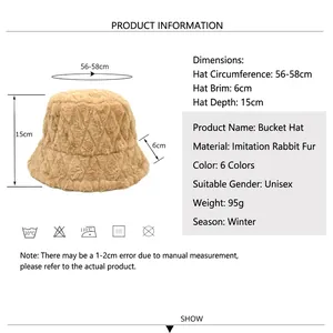 Plüsch-Fischerhut mit Rautenmuster in Beige für Damen im Winter, warm und modisch