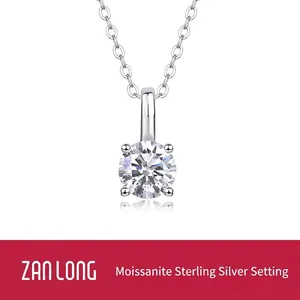 925 Sterling Silver Moissanite Pendant Necklace Round Cut Solitaire 1ct Lab Diamond Four-Prong Plated White Gold Jewelry