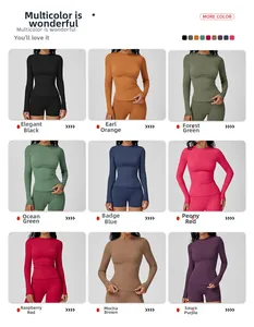 Slim fit long sleeve yoga shirts in nine solid colors shown in a grid layout