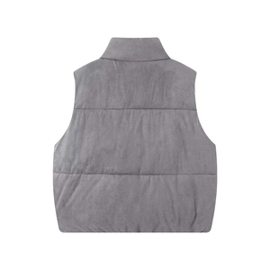 Detailed back view of grey reversible puffer vest with high-quality quilted fabric texture