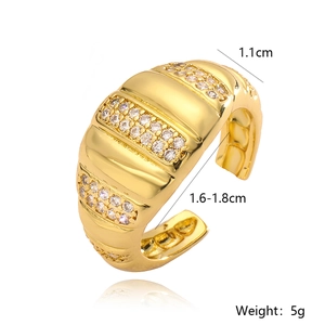 Detailed view of 18K gold plated ring with dimensions 1.1cm width and 5g weight