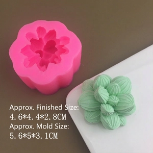 Macro view of 6993 pink silicone mold and green 3D succulent plant candle result