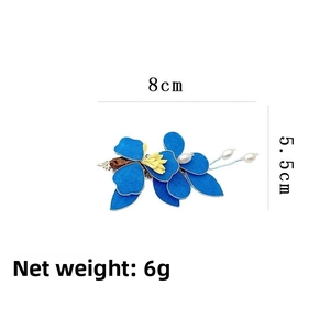Fermaglio per capelli a fiore blu con perle, dimensioni 8x5,5cm, peso netto 6g