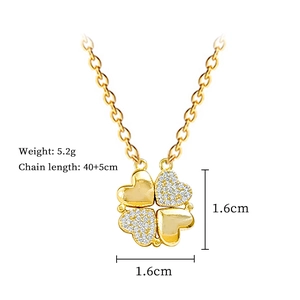 Detailed view of 1.6cm sparkling four-leaf clover pendant with size and weight metrics