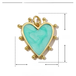 Detailed view of 18mm mint green enamel heart charm with copper gold trim dimensions